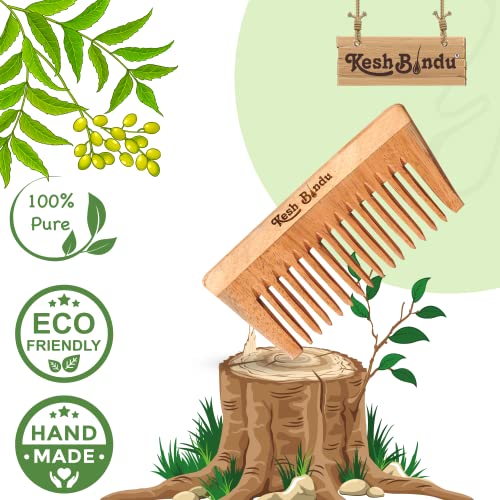 Image of Handmade Kacchi Broad Neem Wooden Comb For Women Detangling, Frizz Control & Shine, Suited For All Hair Types Kangi (Wide Tooth Comb)