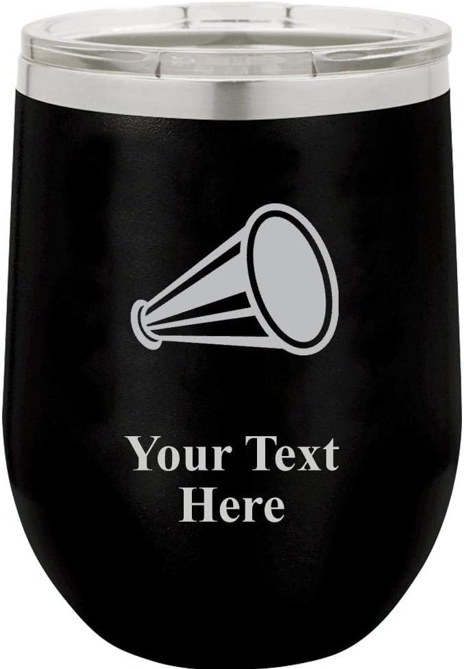 Cheerleading Travel Mug - 12oz Black Stainless Steel Hot/Cold Travel Wine Tumbler with Clear Lid - Great Customizable Gift And BPA Free Prime