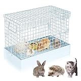 DoubleFill Folding Rabbit Transport Cage, 18 x 10 x 14 in Portable One Hole Rabbit Carrier with Tray and Handles for Travel Temporary Housing Indoor Outdoor Small Animal Enclosure