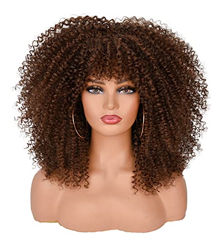 ANNISOUL 16Inch Curly Wigs for Black Women Afro Bomb Curly Wig with Bangs Synthetic Fiber Glueless Long Kinky Curly Hair