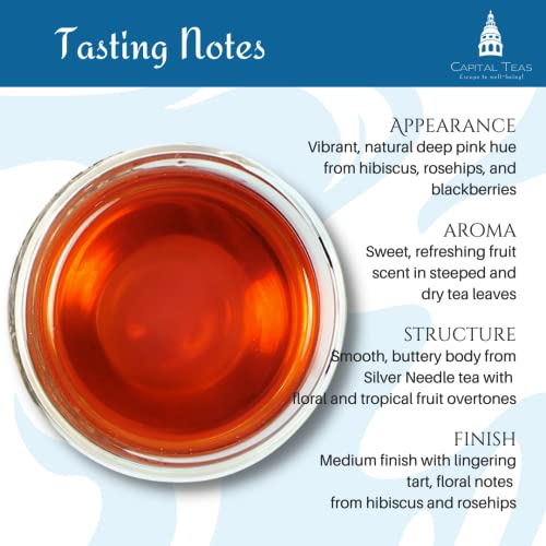 Capital Teas Fountain Of Youthberry Tea Blend, Fruity White Tea Blend, Silver Needle Loose Leaf White Tea With Hibiscus, Rose, And Pineapple - 4 Oz Bag #TOP4