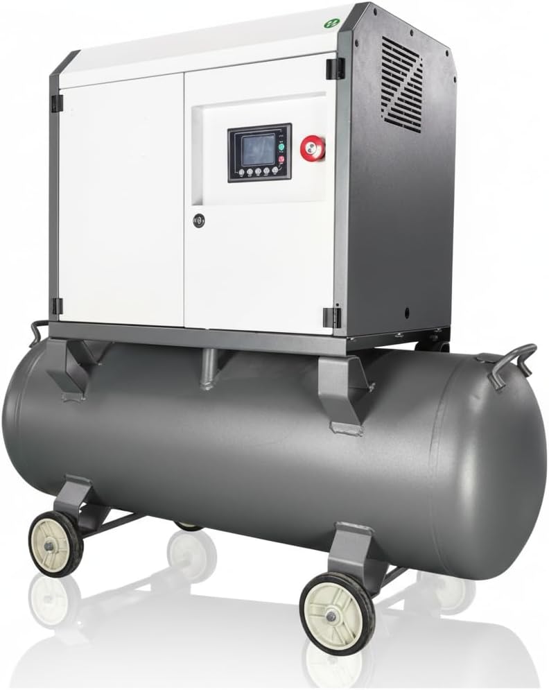 2.2kw 3HP Permanent Magnet Variable Frequency Screw Air Compressor with 26.5 Gallons Air Tank, 11CFM @ 118PSI, 220V 60Hz 1 Phase, Industrial Lubricated System, Portable on Wheels for Workshop Garage