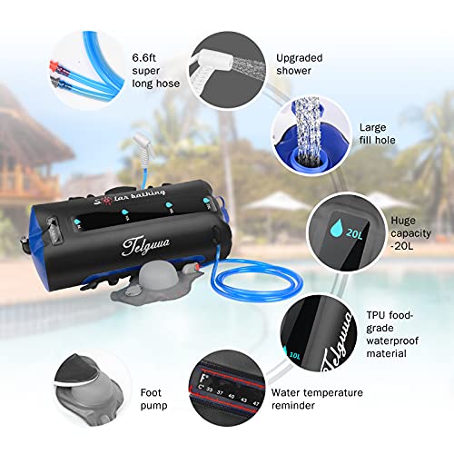 Telguua Camping Shower, Portable Pressure Solar Camp Shower Bag 5.4 Gallons/20L With Foot Pump Outdoor Shower For Beach Swim Travel Hiking #TOP1