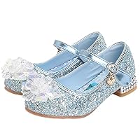 KANDEMY Mädchen Kristall Elsa Schuhe mit Absatz Glitzer Prinzessin Schuhe mit Pailletten Kinder Sandalen Eiskönigin für Halloween Fest Fasching Geburtstag Party Blau 28