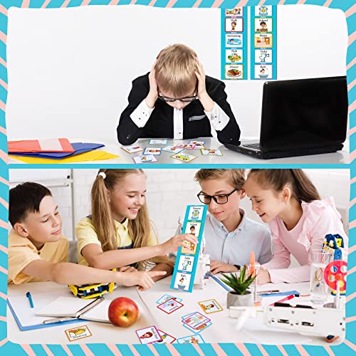 Visual 35 Pieces Schedule for Toddlers Autism Learning Materials Kids Routine Cards Visual Wall Planner, 2 Chore Chart Schedule Board for Home School, 2 Rough Strips, 35 Hook and Loop Dots(Cyan) - Image 7
