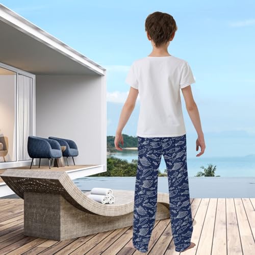 visesunny Boys' Pants Navy Blue Fish Jogger Pants Elastic Waist Long Bottoms Trousers with Pockets S3