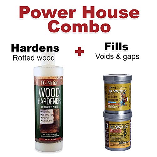 PC Products Woody Wood Repair Epoxy Paste, Two-Part 12 oz, and PC-Petrifier Wood Hardener 16 oz, Kit, 1216