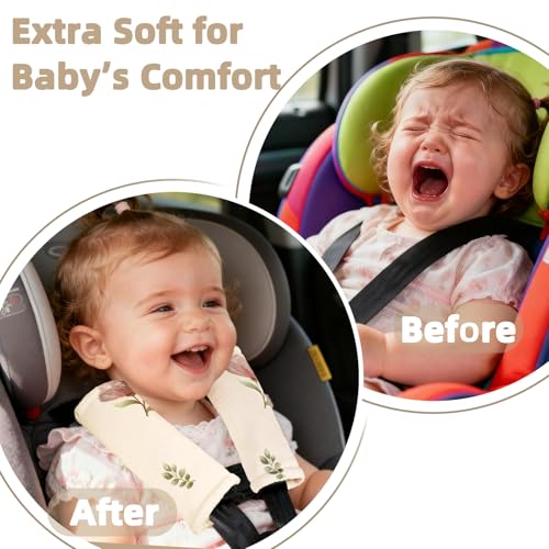 Image of SWESEN Baby Car Seat Strap Covers, Soft Car Seat Strap Shoulder Pads for Baby Girls, Double-Sided Use carseat Straps Covers for Stroller, Car Seats, Pushchair, Florals
