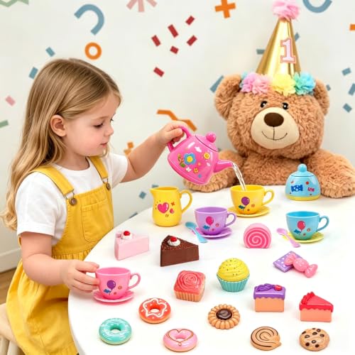 Tea Party Set for Girls Toddler 3-5,Tea Set Toy Princess Pretend Play Girl Toys for Kids Age 3-4-5-6-8 with Teapot, Tea Cups, Play Food Dessert,Toddlers Little Girl Gift Birthday 3 4 5 6 7 8 Year Old - Image 2
