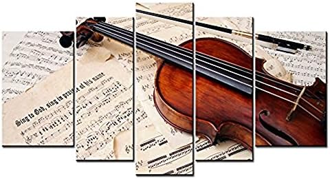 MOKEN LAN Musical Series 5 piece Wall Artwork Red Violin and Music Score Pictures Modern Home Decor Modern Painting For Room