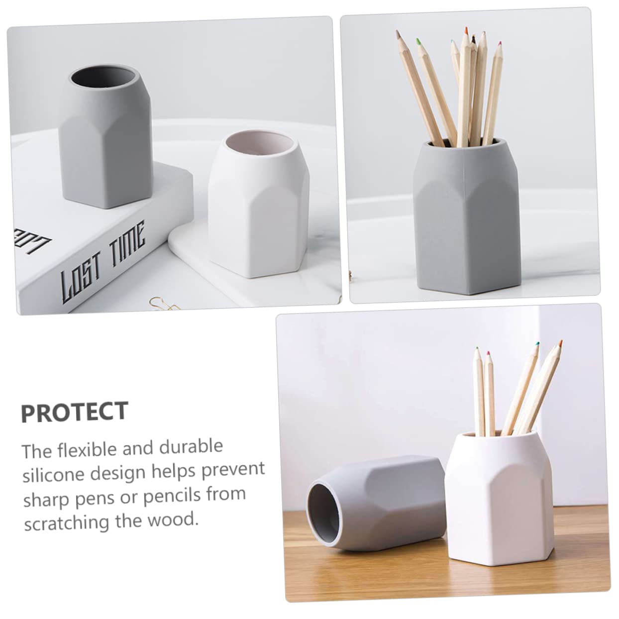 NUOBESTY 3 Set Supporto Per Penna Porta Pennelli Trucco in Silicone Portapenne Geometrico Tubo Di Cancelleria Organizer Per Matite Da Scrivania Grey Gel Di Silice 2 Pezzi * 3