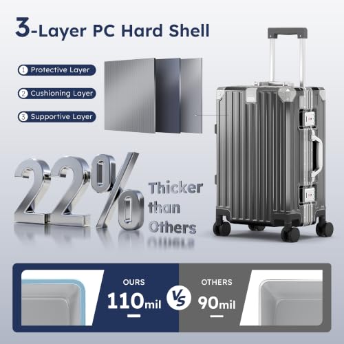 Image of ALPHA CAMP 2-Piece Luggage Set, 20 Inch Carry-On & 30 Inch Trunk Luggage | Aluminum Frame Zipperless 3-Layer PC Suitcase Set with TSA Lock,Charging Port,Cup Holder for Business & Holiday Travel