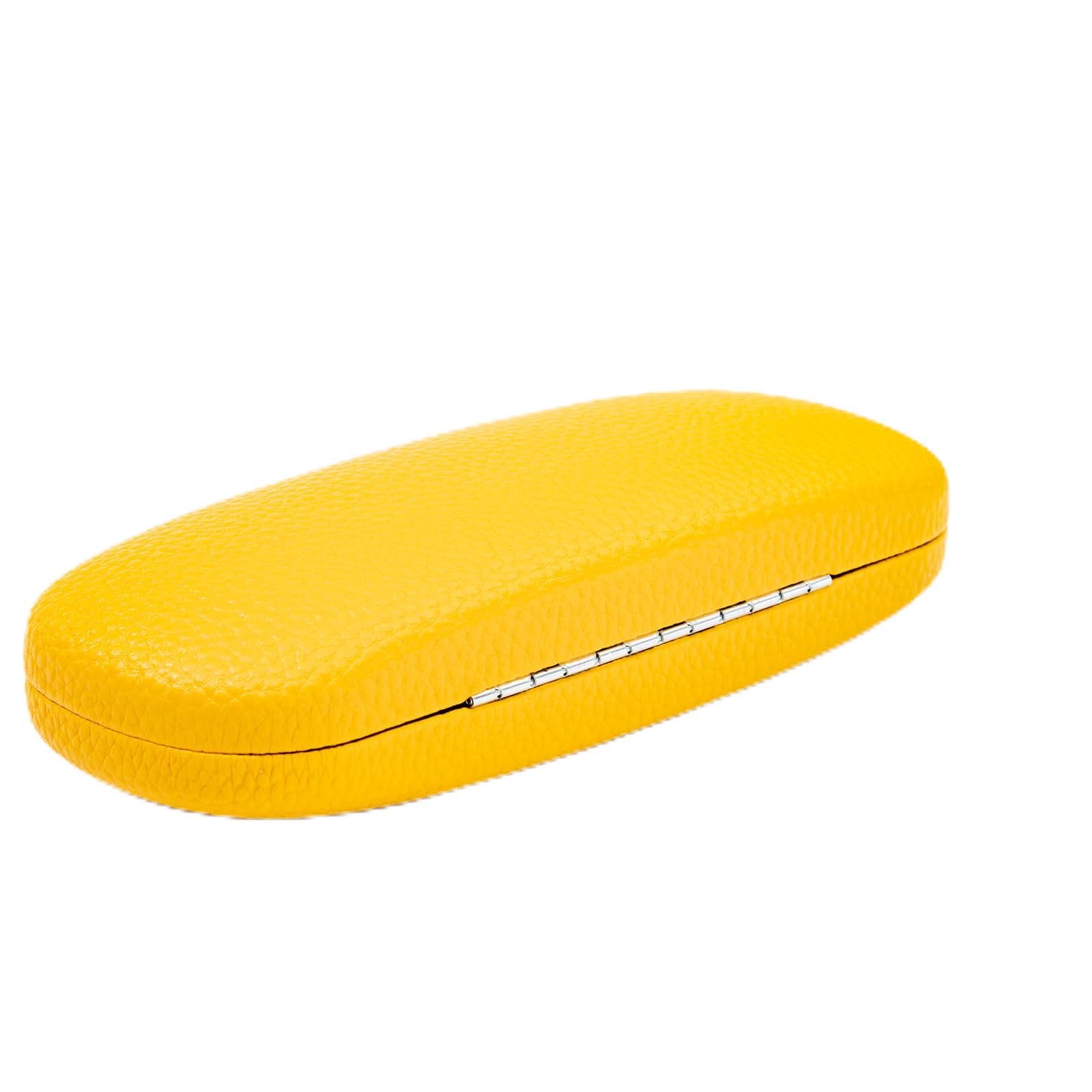 PU Leather Hard Shell Eyeglass Case Glass Holder box for Men and Women with Cleaning Cloth Yellow