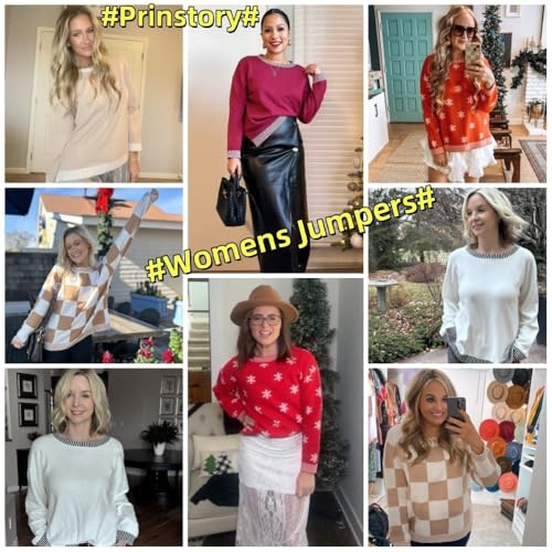 PrinStory Pullover Damen Strickpullover Langarm Rundhals Elegant Lässig Sweatshirt Warm Damen Winter Pullis Strickwaren (Weinrot, S)