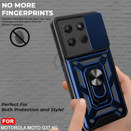 Image of AESTMO Tough Armor Motorola Moto G37 5G Bumper Back Case Cover | Ring Holder & Sliding Camera Shield Cover | 360 Degree Protection Back Case Cover for Motorola Moto G37 5G (Blue)