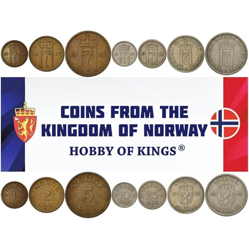 7 Novelty Coins from Norway | Norwegian Token Set Collection | Norwegian Lion | Made in 1951-1957
