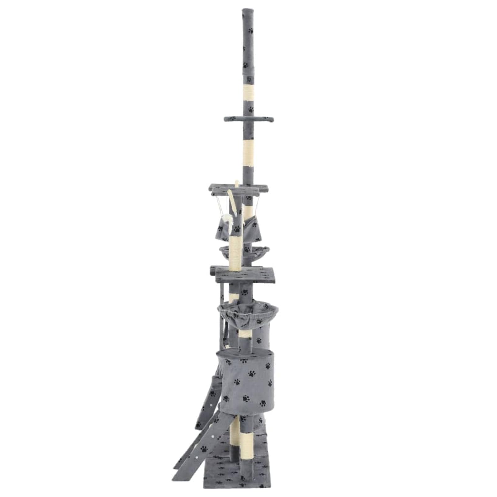 Drapak dla kota z sizalowymi słupkami do drapania, 230–250 cm, nadruk łap, wieża drapaków, wielopoziomowy domek do wspinaczki dla kotów i drabiny, centrum aktywności dla kotów domowych