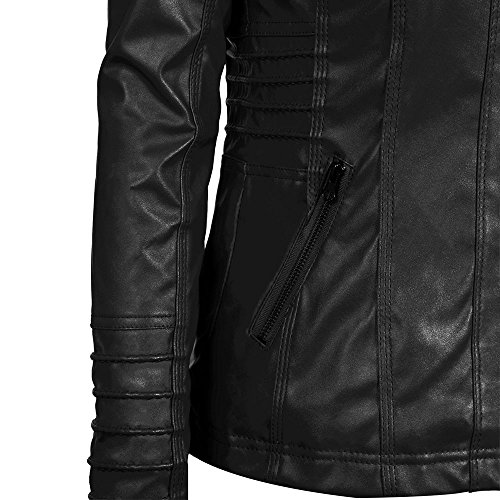 Sexyshine Women's Removable Hooded Faux Leather Jacket Zipper Up Moto Biker Bomber Coat4