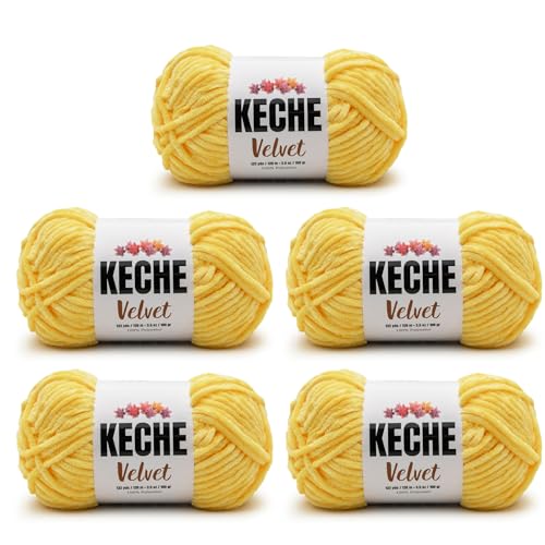 Image of Keche Velvet Chenille Yarn for Crocheting, Soft Bulky Baby Blanket Amigurumi Yarn 5x100 gr (5x132 yds) (5 Skeins) - Dark Yellow
