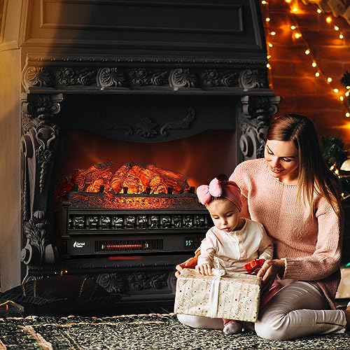 TURBRO Eternal Flame 26 in. WiFi Infrared Quartz Electric Fireplace Log Heater with Sound Crackling, Realistic Pinewood Logs, Adjustable Flame Colors, Remote Control, Thermostat, Timer, 1500W Black by TURBRO - Image 6