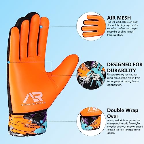 Arsh Sports Soccer Goalie Gloves, Football Goalkeeper Gloves For Kids Boys Children Youth With 4Mm Latex Heavy Grip Palm Double Wrist,Finger Spine Protection(Orange, Size 4 Suitable For 6-9 Years) #TOP1