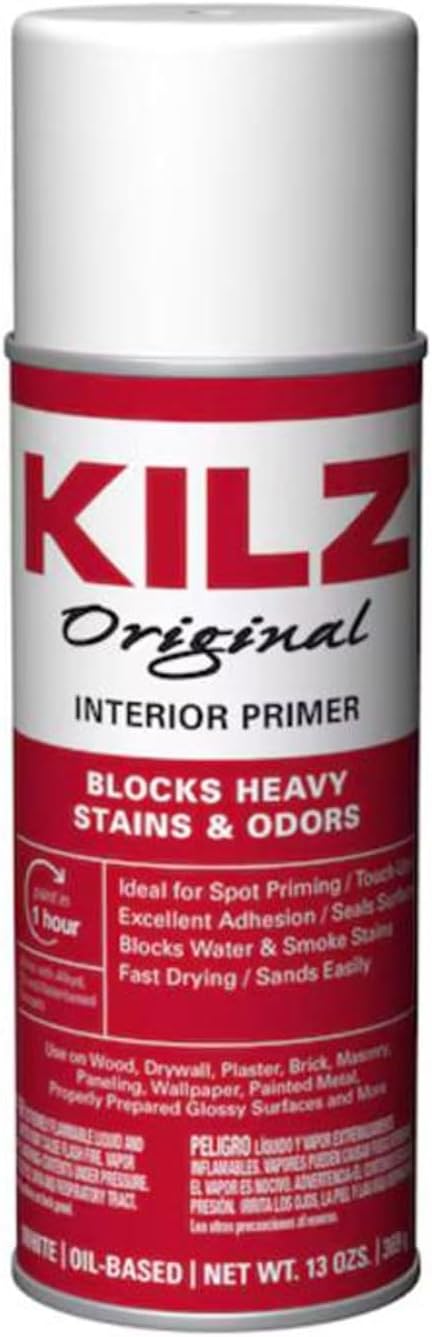 KILZ Original Oil-Based Primer Spray White Flat, 13 oz Aerosol (24 Pack), Interior Stain Blocking Primer Sealer, Paint Prep Spray for Wood, Drywall, Masonry & Metal