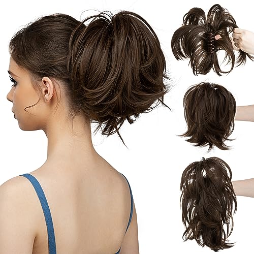 CJL HAIR Claw Clip Short Ponytail Hair Extensions Bendable Metals Messy Bun Hair piece Straight Fake Hairpieces