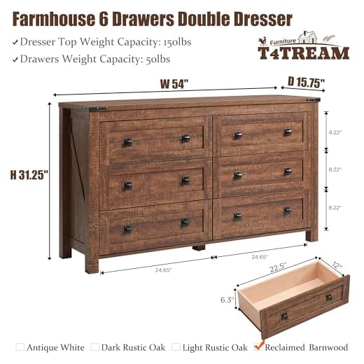 T4TREAM Rustic 6-Drawer Dresser Organizer