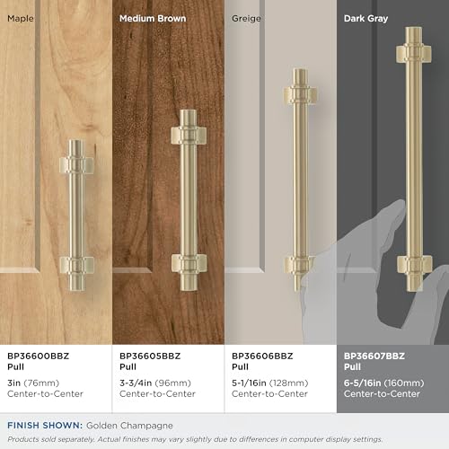 Image of Amerock | Cabinet Pull | Golden Champagne | 6-5 /16 inch (160 mm) Center to Center | Davenport | 1 Pack | Drawer Pull | Drawer Handle | Cabinet Hardware