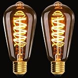 Terafeels 2 Pack E27 Vintage LED Light Bulbs, ST64, 4W, 220-240V, Spiral Filament, 2200K Warm Yellow Glow, Amber Glass, Dimmable Edison Screw in Light Bulb
