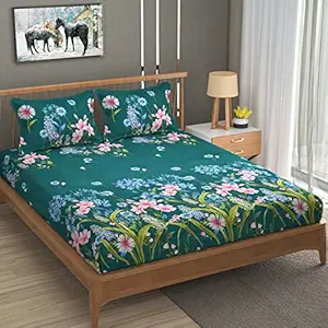 Navagraha Glace Cotton Elastic Fitted Printed Bedsheet | King Size | Premium Fitted Bedsheets for Double Bed with 2 Full Size Pillow Covers (72 x 78 or 182 x 198 cm) (Pattern - 02)