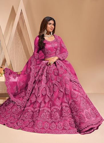 Image of ZAALIMA FASHION Women's Semi Stitched satin blend Lehenga Choli with Embroidered Pattern Unstitched Blouse and Dupatta Set | Women's Lehenga Cholis