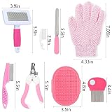 MIAOZ Kaninchen Pflege Set mit Nagelknipser und Trimmer Haustier Haarentferner Lang und Feile, Floh Kamm, Shampoo Badebürste für Hasen Welpen Kätzchen Meerschweinchen Frettchen kleine Tiere (rosa)