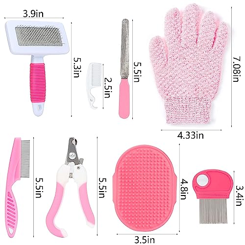 MIAOZ Kaninchen Pflege Set mit Nagelknipser und Trimmer Haustier Haarentferner Lang und Feile, Floh Kamm, Shampoo Badebürste für Hasen Welpen Kätzchen Meerschweinchen Frettchen kleine Tiere (rosa)