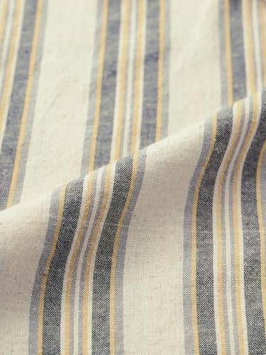 Image of The Souled Store: Echo Men and Boys Long Sleeve Spread Collar Beige and Blue Striped Regular Fit Casual Easy to Wear Summer Ready Lightweight Cotton Linen Shirt