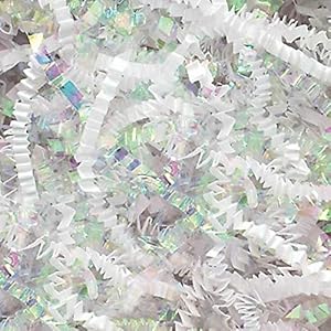 COTU 1 LB Premium Diamond White Iridescent Fancy Blended Shred Gift Basket Shred Crinkle Paper Filler Bedding (16 oz)