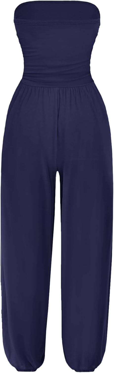 AUXDIO Women's Casual Summer Strapless Jumpsuits Off Shoulder Sleeveless Backless 2026 Romper with Pocket - Image 2