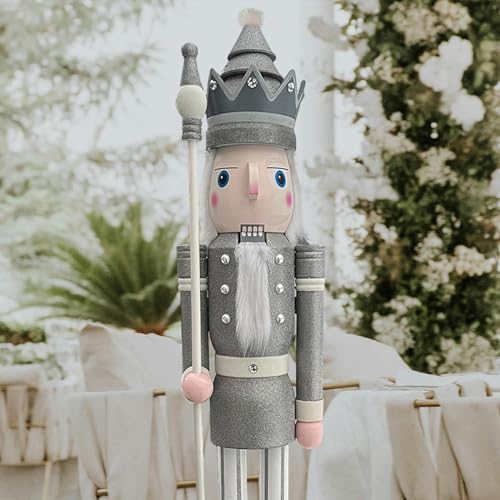 CDL Nutcracker Christmas decor 5ft XXL Silver Glitter Large Wooden Christmas Nutcracker Figure King Home Hotel Lobby Decor K31