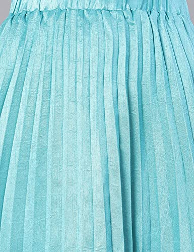 Image of oxolloxo Women Solid Blue Dupion Silk Pleated & Elasticated Skirt