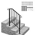 3 Step Handrails for Outdoor Steps, Fit 2 or 3 Steps Outdoor Stair Railing for Concrete Steps, White Wrought Iron Railing, Exterior Hand Railing for Steps Adjustable Metal Hand Rails for Deck Porch