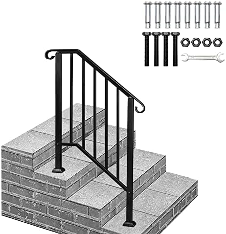 Wrought Iron Handrail Fits 2 to 3 Steps, Outdoor Rail Stair Railing ...