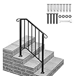 Outdoor Handrails for Stairs, Wrought Iron Hand Rails Stairs for Outdoor Steps Handrail Stair Railing Handrail for Cross Bar Stairs Hand Rails Outside Steps Black Railing (2 to 3 Steps)