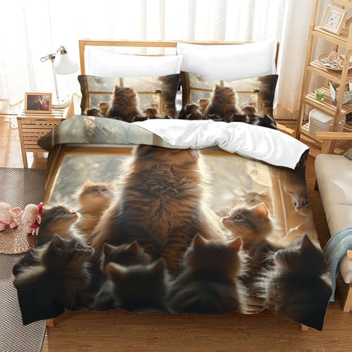 Housse de couette chatons mignons 3D imprimé microfibre lavable machine drap de couette double 200x200 - 3