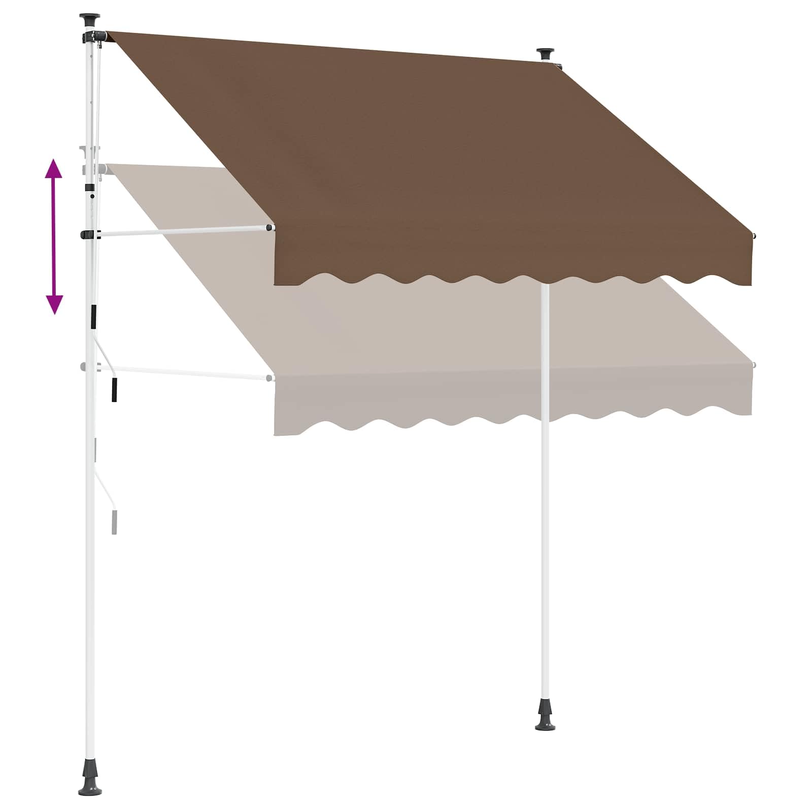 Toldo retráctil manual gris topo 150 cm | Tela recubierta de poliuretano, manivela larga, altura y ángulo ajustables, para patio y jardín