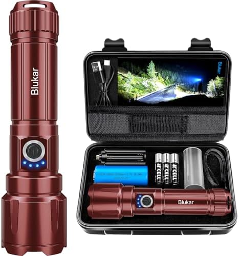LED Torch, Blukar 20000 Lumens Super Bright Torches Led - Adjustable Focus, 5000 mAh, IP67 Waterproof, Powerful Long Lasting Handheld Flashlight for Power Cuts, Camping, Hiking, Emergency etc.