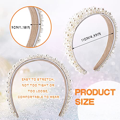 Lusofie Pearl Headbands Faux Pearl Hairbands White Bridal Beaded Hair Hoop Wedding Hair Styling Accessories for Women Girls - Image 2