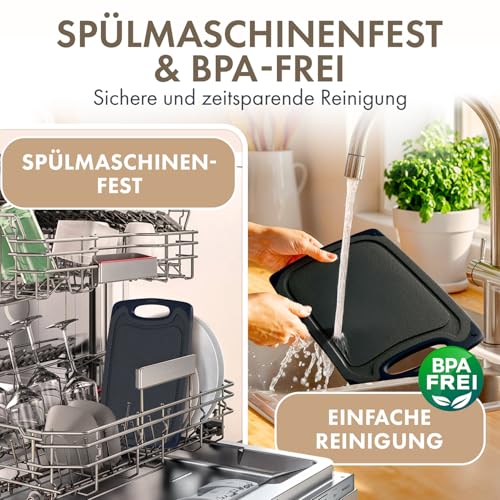 Blumtal Schneidebrett Kunststoff groß 40x24,5 cm 2er Set - Schneidebretter + Saftrillen & Griff - Cutting Board - Schneidbrett BPA frei und… – Ansicht 4