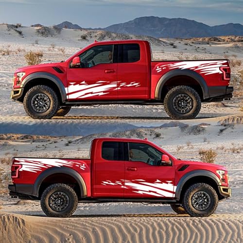 Image of (4PCS) Striped Truck Sticker Bed Mud Splash Kit Racing Striped Rear Lathe Decal Vinyl Trim Accessories Waterproof Door Body Side Decal Trim for Truck Pickup SUV Vehicles (White)