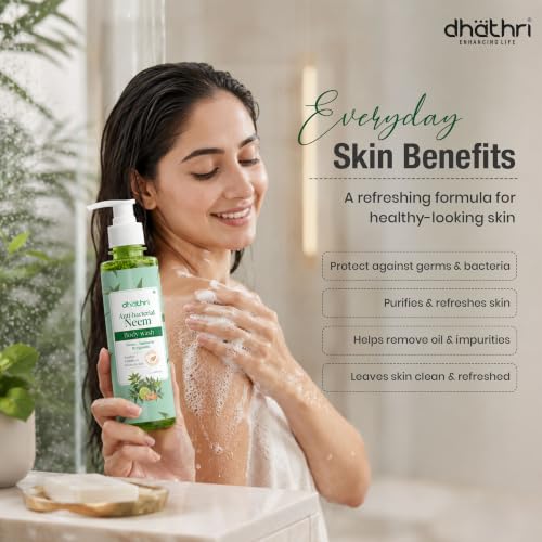 Image of Dhathri Ayurveda Anti-Bacterial Neem Body Wash with Turmeric & Bergamot | Purifying Body Wash Helps Cleanse & Refresh Skin | Soap, Paraben & Silicone Free | For Men & Women | 200ml