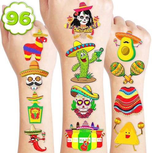 Amazon.com: 111 PCS Mexican Fiesta Temporary Tattoos Stickers Theme ...